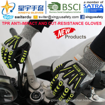 Cut-Resistance and Anti-Impact TPR Gloves, 13G Hppe Shell Cut-Level 5, Sandy Nitrile Palm Coated, Anti-Impact TPR on Back Mechanic Gloves